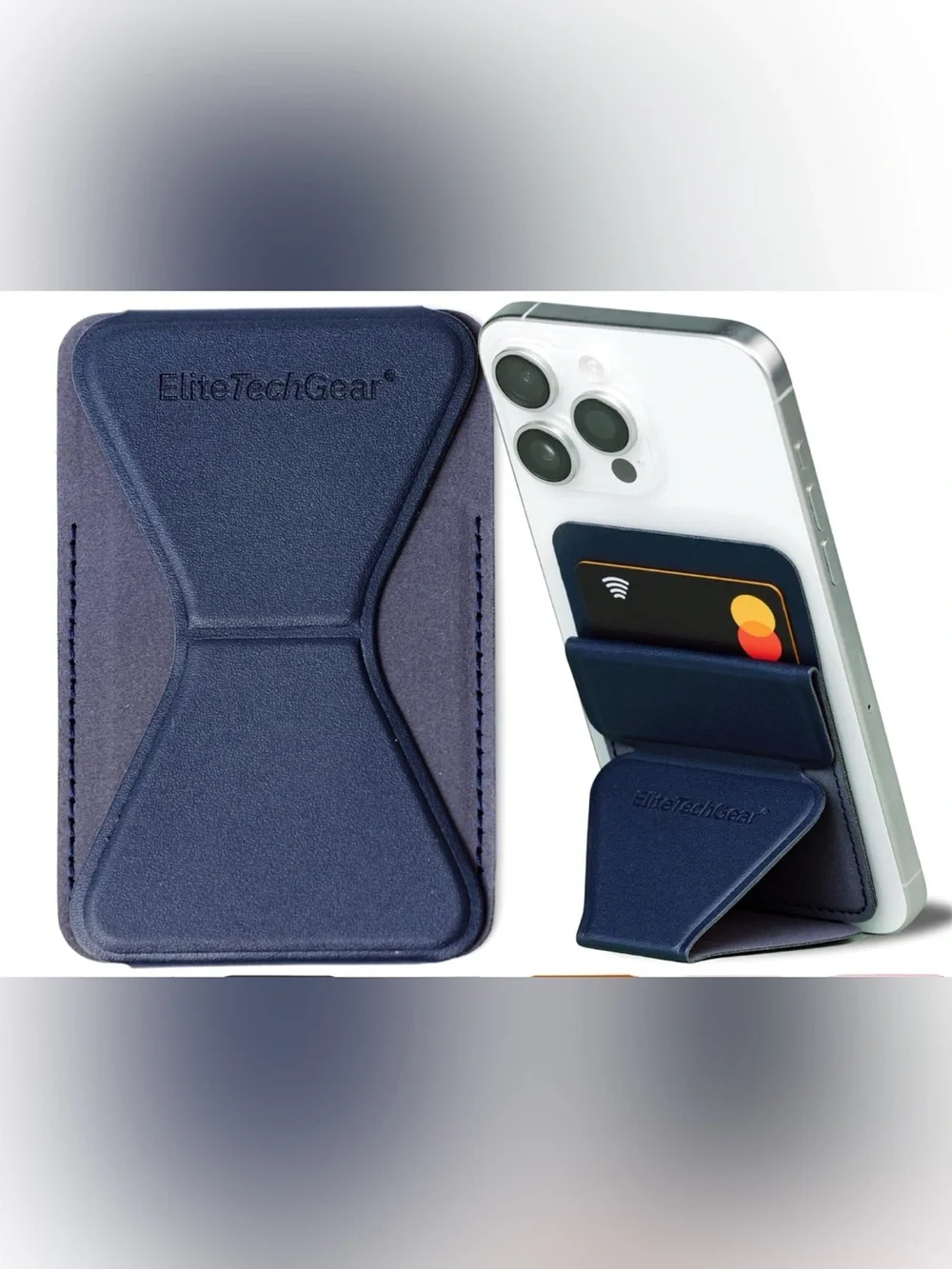 Leather Phone Card Wallet & Kickstand - Navy